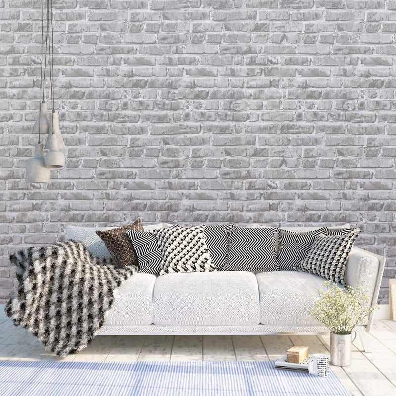 Timeet Grey Brick Wallpaper Peel and Stick Wallpaper 17.7" x 197" Self-Adhesive Film Brick Contact Paper 3D Textured Brick Wallpaper Removable Wallpaper for Room Wall Decoration - Image 3